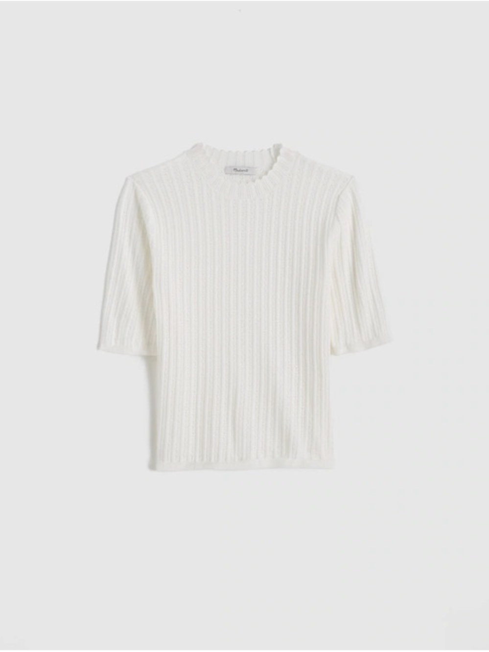 Madewell Pointelle Rib Knit Top XS Ivory Short Sleeve NY446 Ecovero